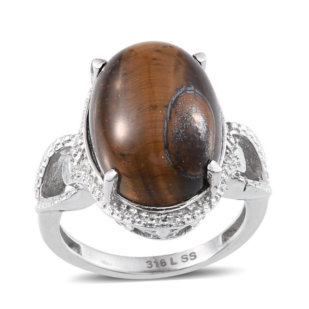 South African Tigers Eye (Ovl) Ring in Stainless Steel (Size 9.0)